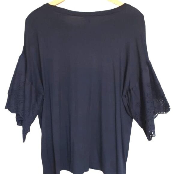George Navy Blue Eyelet Lace Flutter Sleeve Shirt Women's Size L - Picture 5 of 7